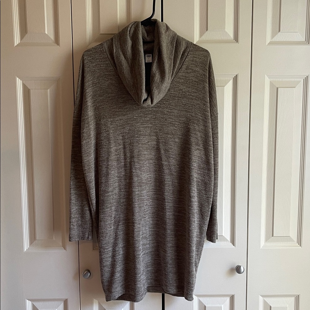 Old Navy Brown Cowl Neck Sweater Dress Medium Tunic Slight Hi-Low Hem